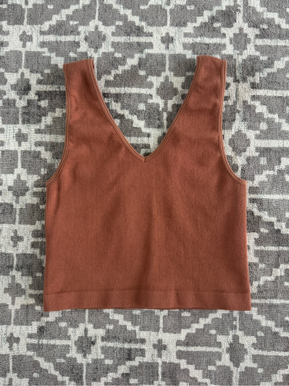 By Together Rust Ribbed V-Neck Cropped Tank